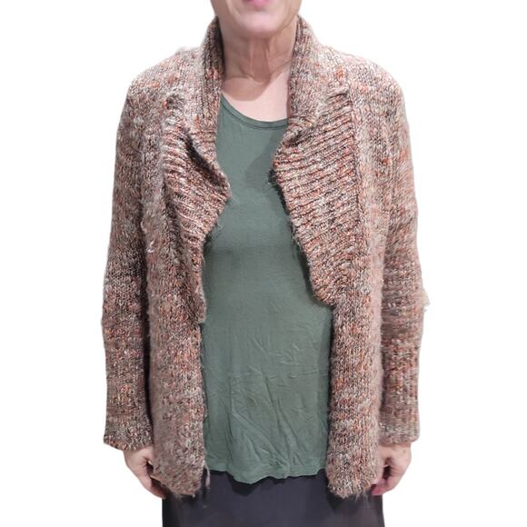 Talbots SP Wool Blend Cardigan Brown Orange Speckled Waterfall Cozy Fall Sweater - Picture 4 of 8